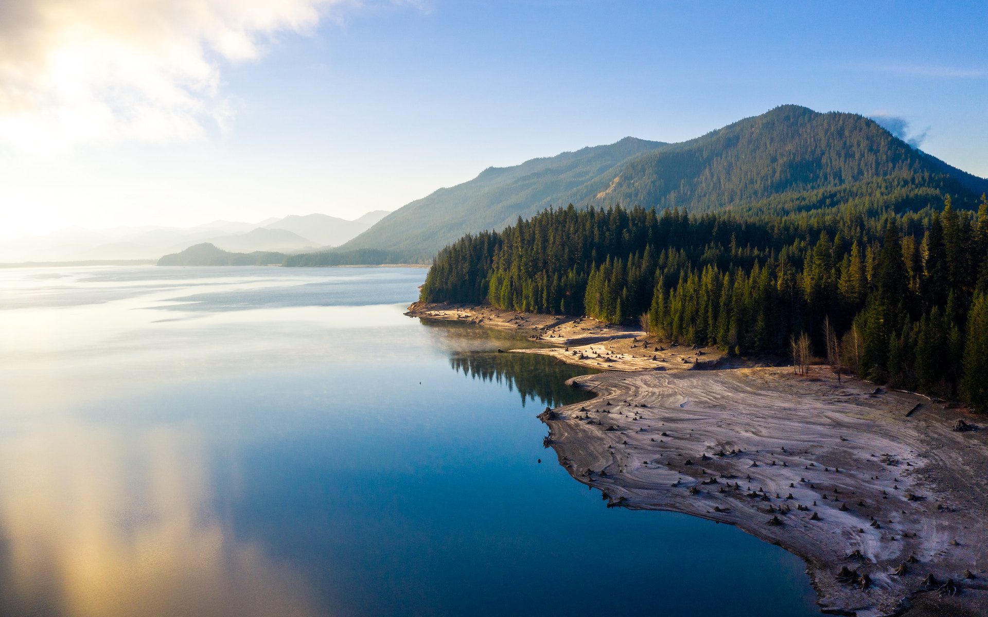 lake with forest and mountain in the background
