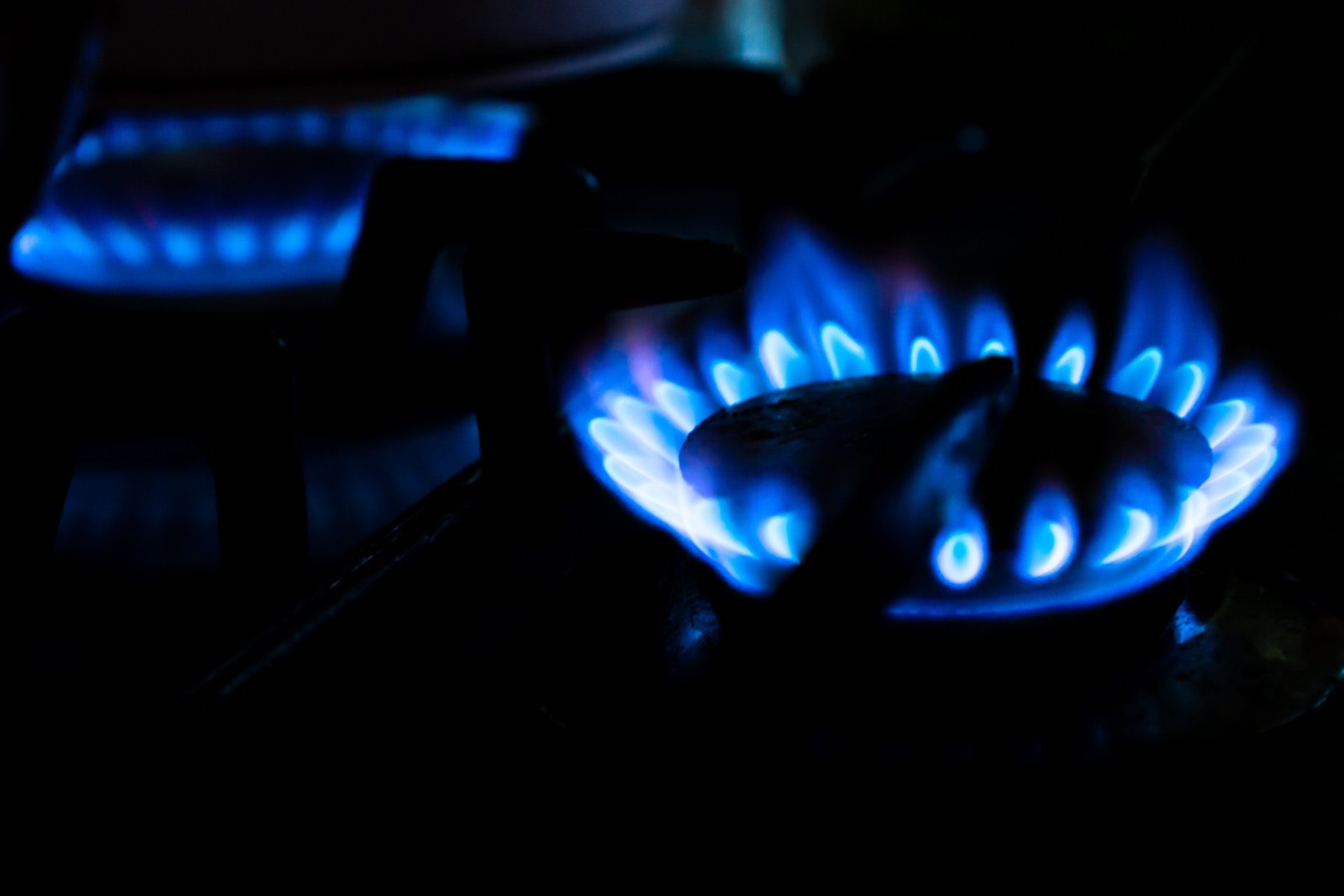 blue gas flames on hob