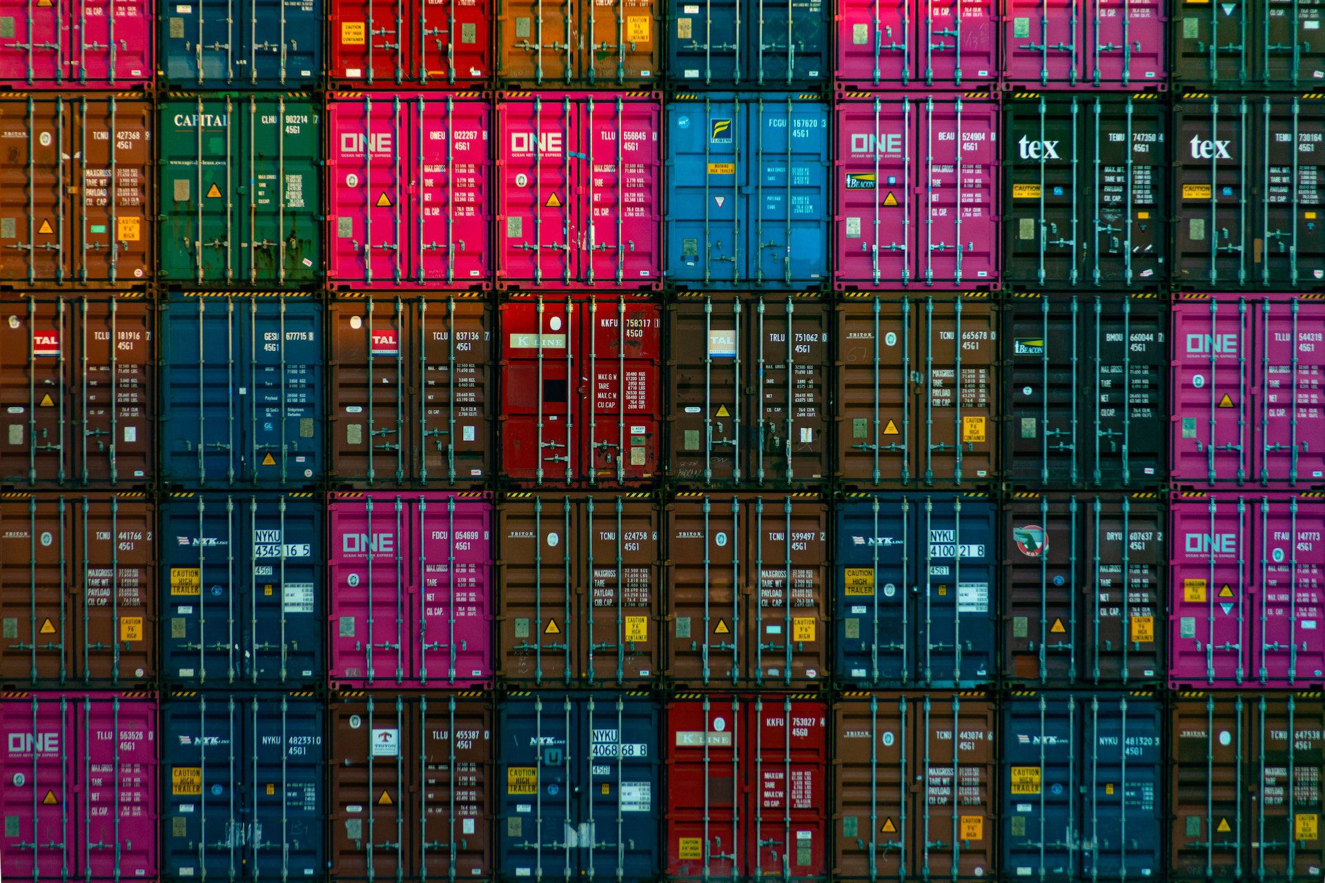rows of multi coloured container boxes