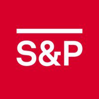 S&P white logo on a red background