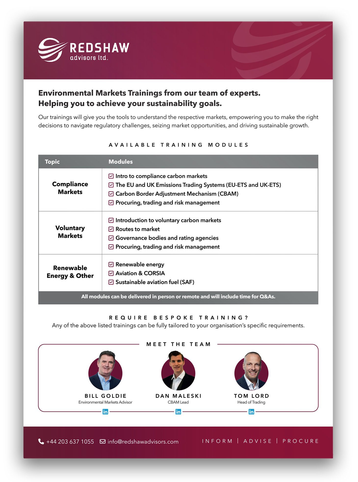Redshaw training modules document